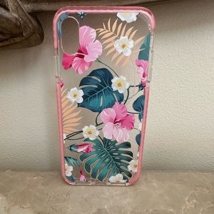 iPhone XS Max case- pink border with flower design.